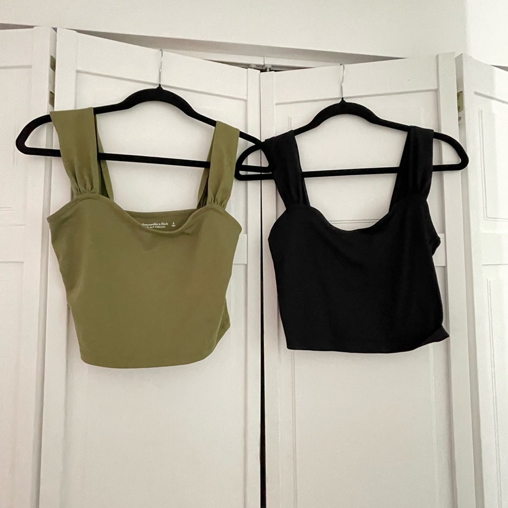 Abercrombie & Fitch Olive and Black Crop Tank Tops